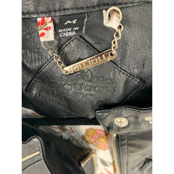 JOU JOU Black Zip Up Faux Leather Moto Jacket Size M - Picture 4 of 11